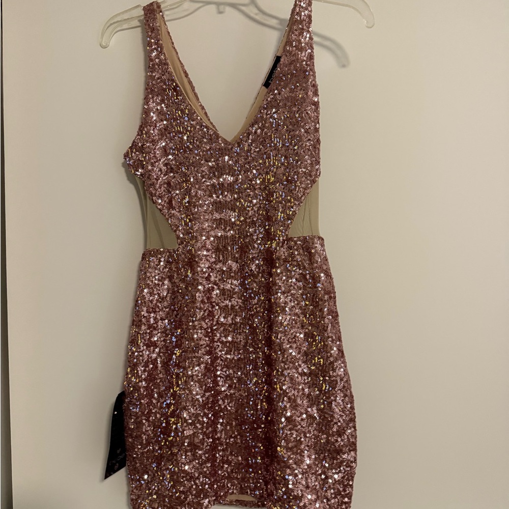 bebe Rose Gold Sequin Mini Dress